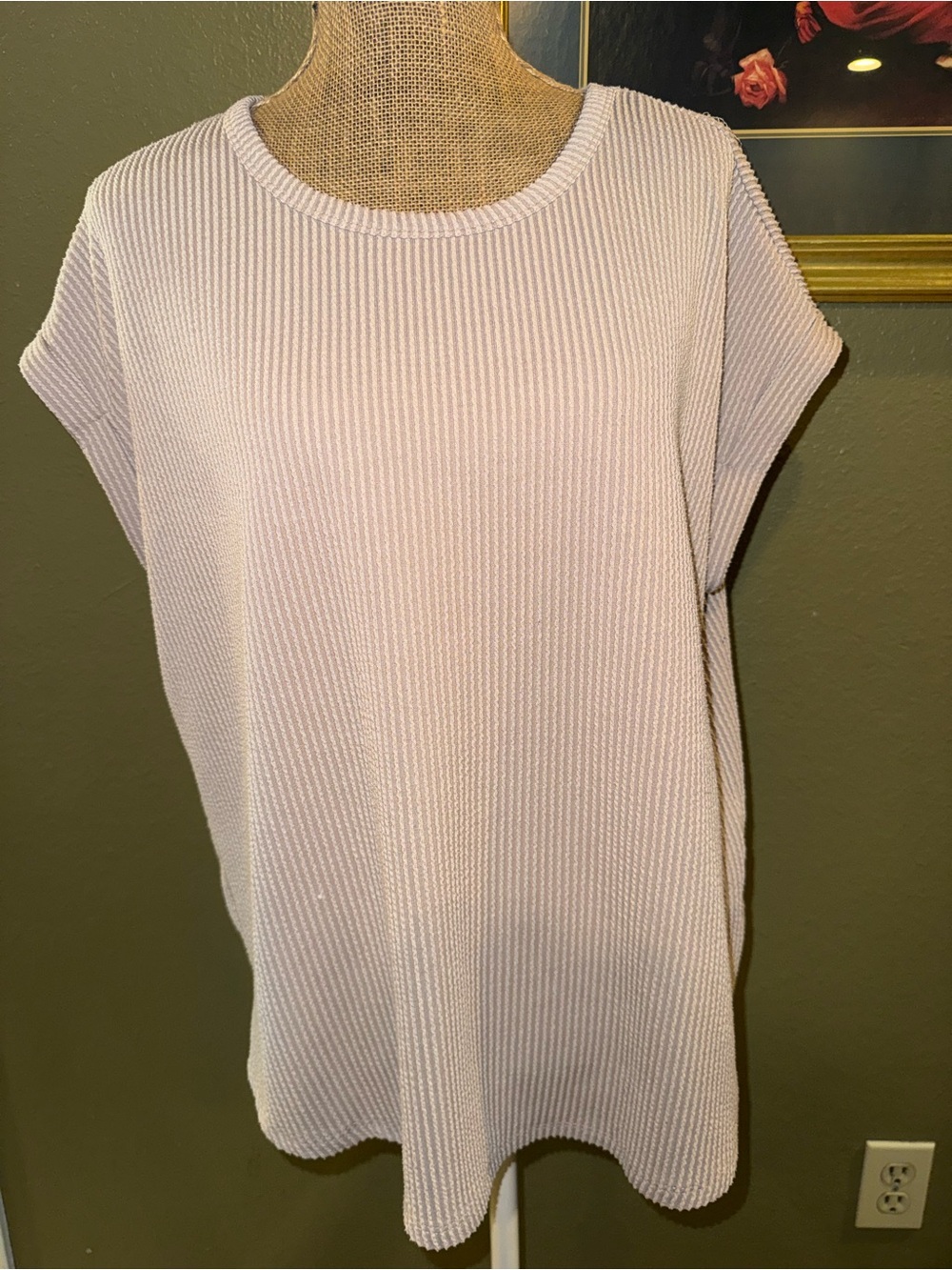 Relaxed Ribbed Short-Sleeve Tunic Top - Lavender